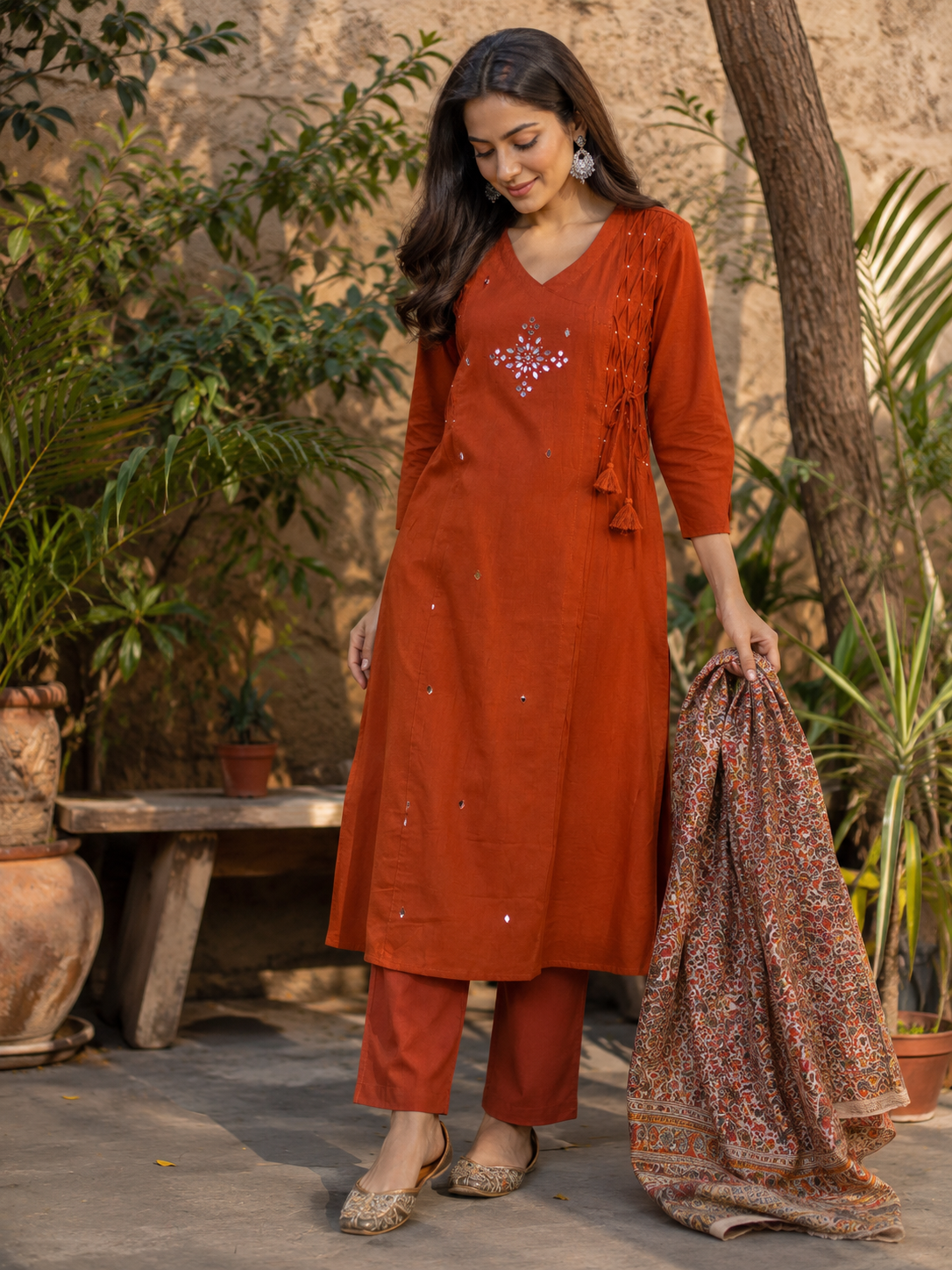 Pure Cotton Straight suit with pintex and mirror work