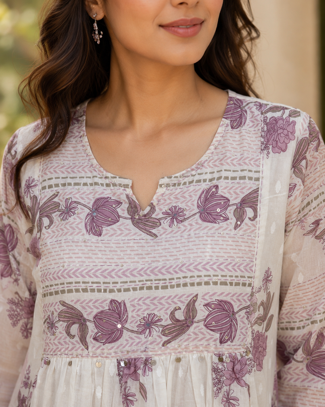 Pure Cotton A-line Suit with Sequin detailing on Yoke