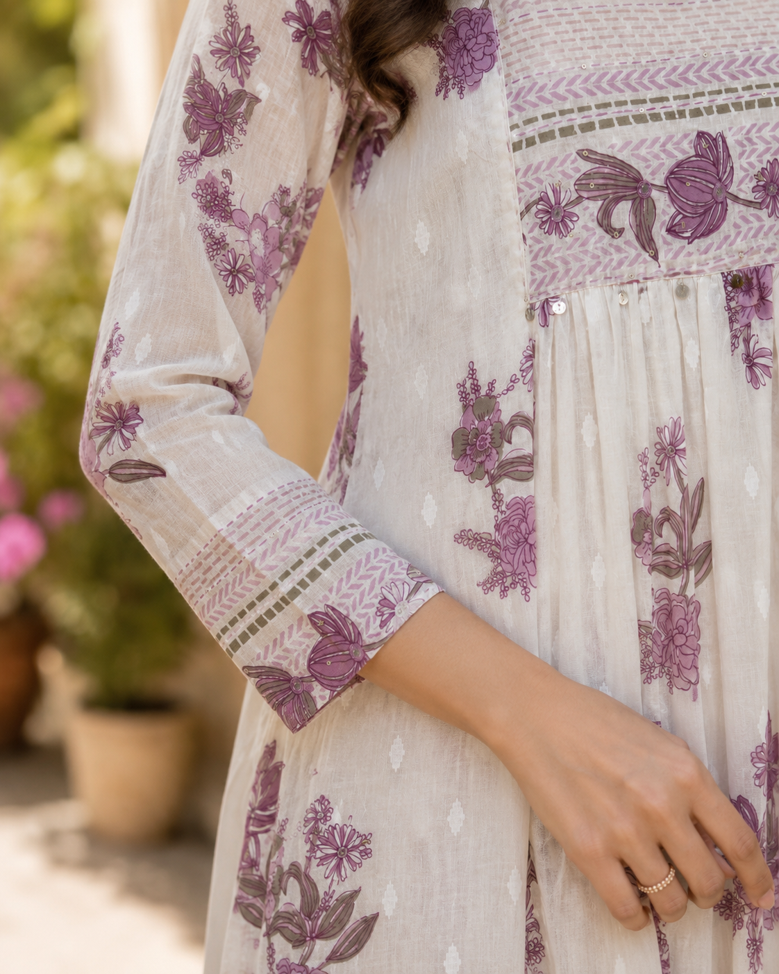 Pure Cotton A-line Suit with Sequin detailing on Yoke