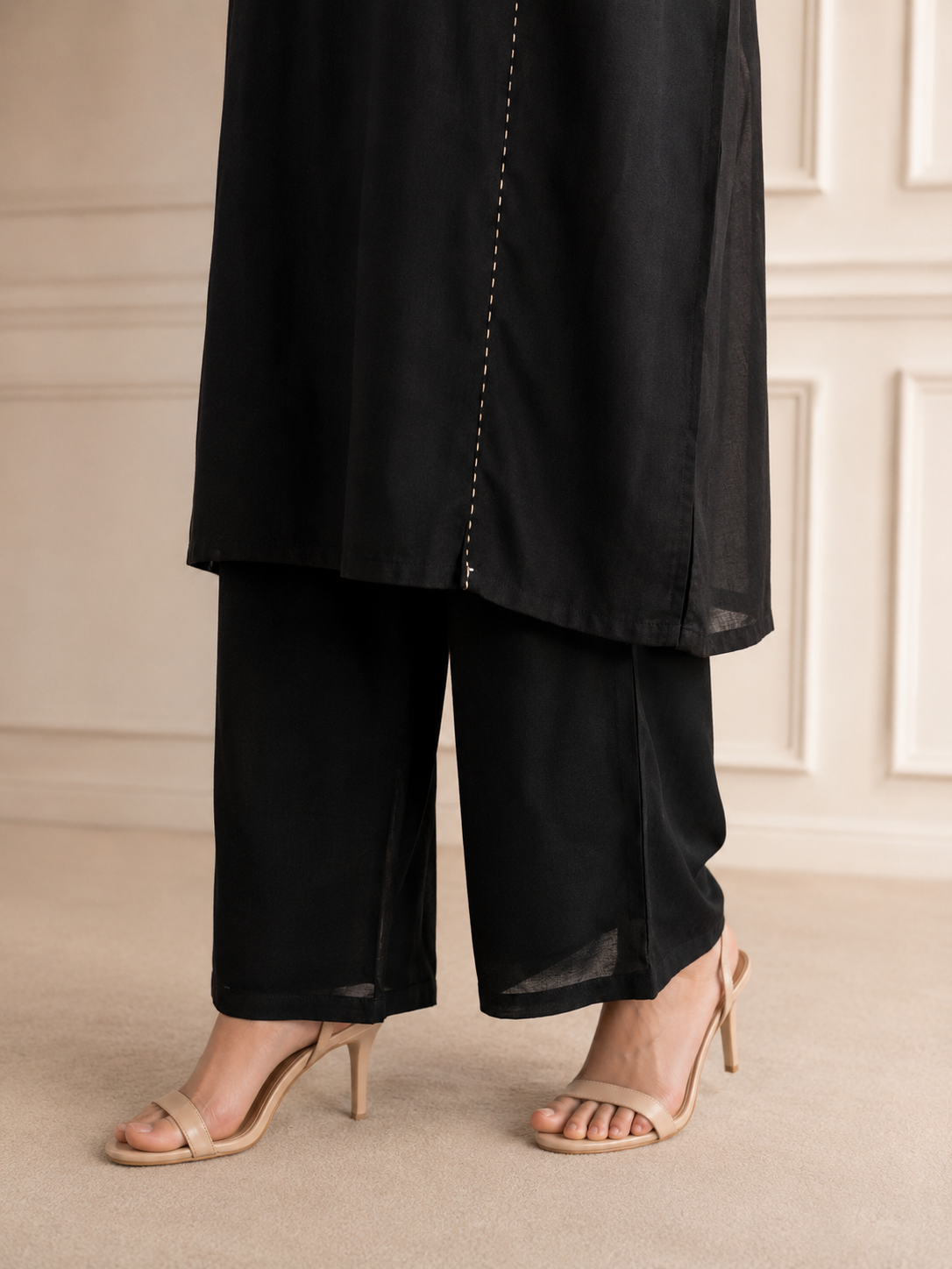 Black Pure Cotton Straight Suit with Mirror work