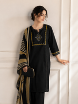 Black Pure Cotton Straight Suit with Mirror work