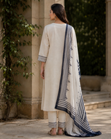 Slub Cotton Straight suit with thread embroidery