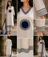 Slub Cotton Straight suit with thread embroidery