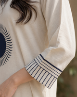 Slub Cotton Straight suit with thread embroidery