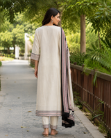 Slub Cotton Straight suit with thread embroidery