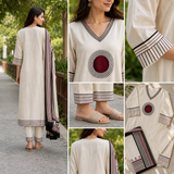 Slub Cotton Straight suit with thread embroidery
