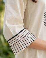 Slub Cotton Straight suit with thread embroidery