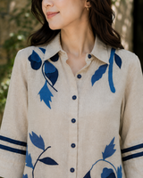 Cream Blue  Khadi Cotton Co-ord Set with Embriodery