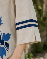 Cream Blue  Khadi Cotton Co-ord Set with Embriodery