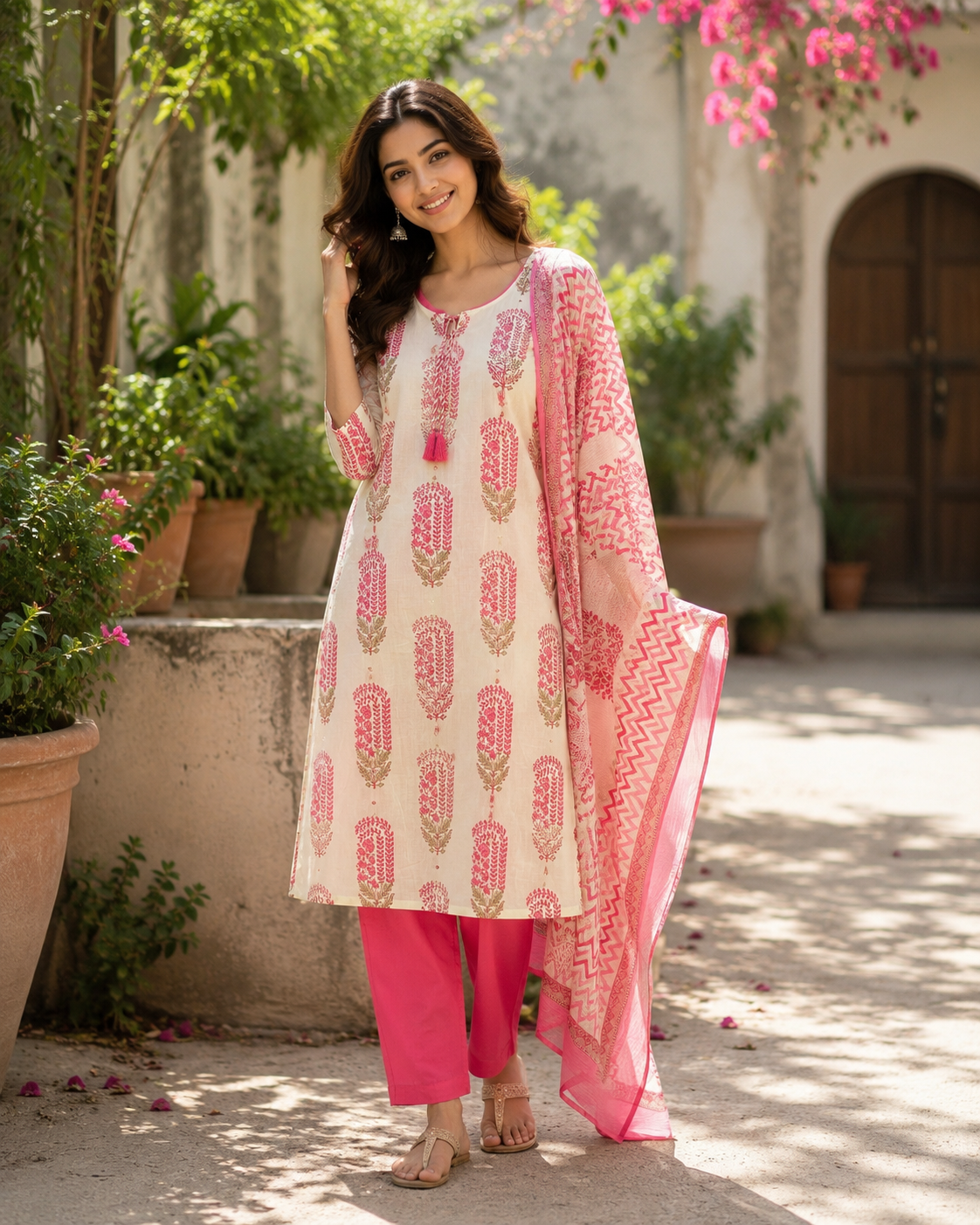 Pure Cotton Printed Straight Suit with Gota Patti Work