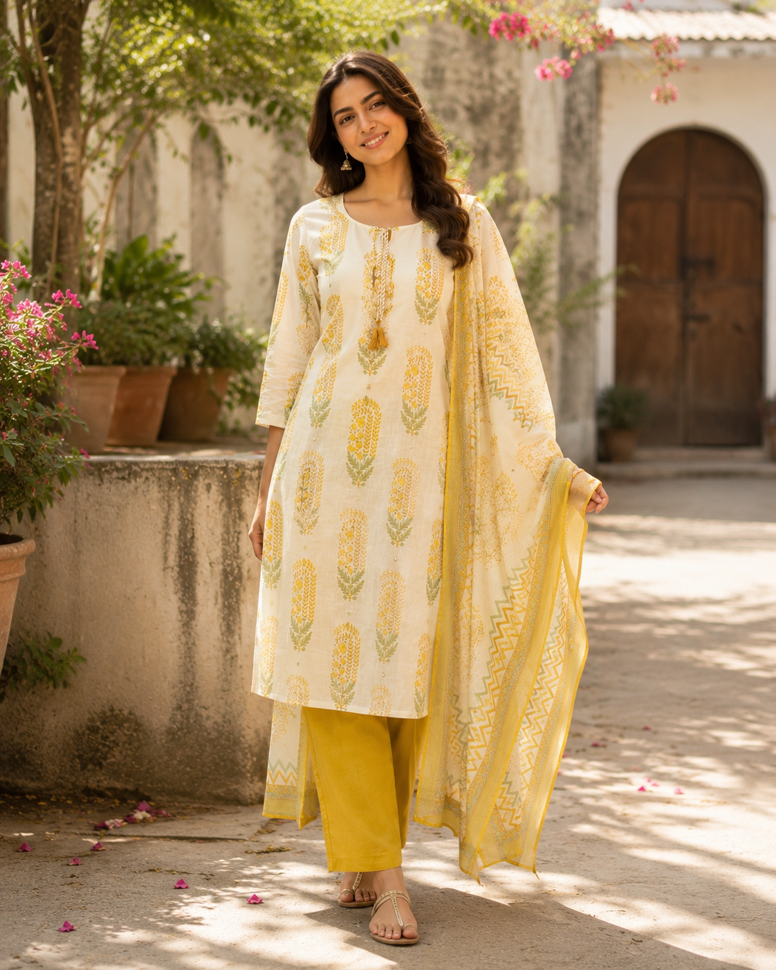 Pure Cotton Printed Straight Suit with Gota Patti Work