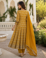 Mustard Yellow Pure Cotton Anarkali suit with Embroidery work