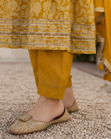 Mustard Yellow Pure Cotton Anarkali suit with Embroidery work