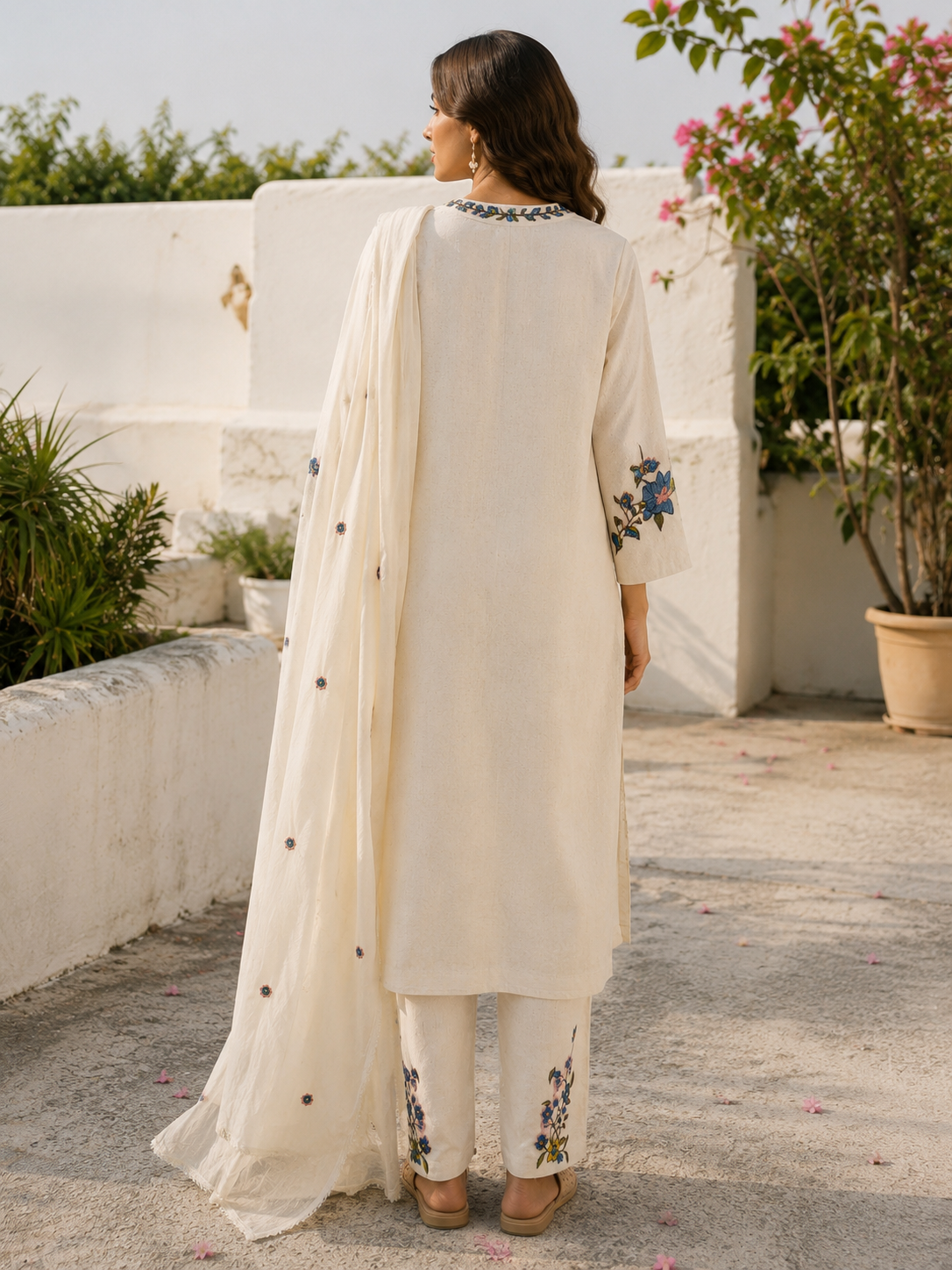 Cream Flex Cotton Straight suit with Embroidery Work