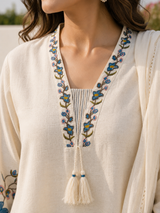 Cream Flex Cotton Straight suit with Embroidery Work