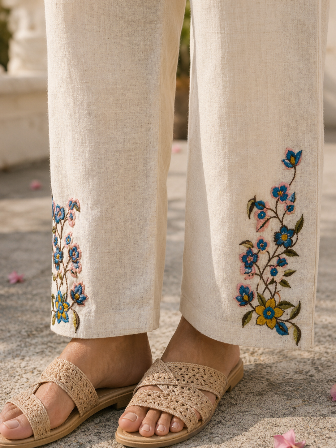 Cream Flex Cotton Straight suit with Embroidery Work