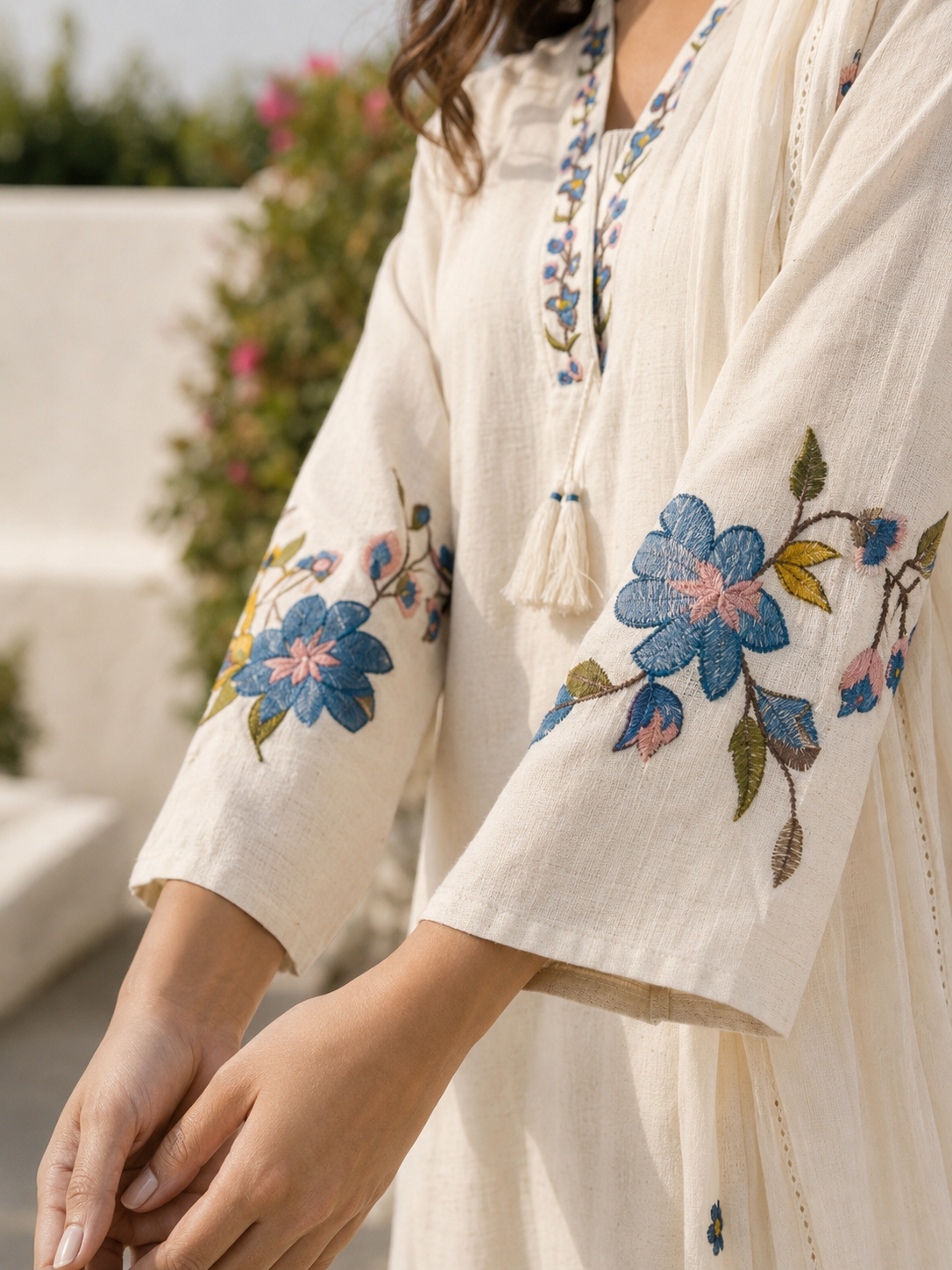 Cream Flex Cotton Straight suit with Embroidery Work