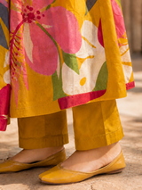 Mustard Yellow Pure Cotton Anarkali Suit with Embroidery & Cut Dana Work