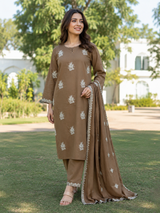 Coffee Brown Pure Cotton Straight suit with Full Embroidery
