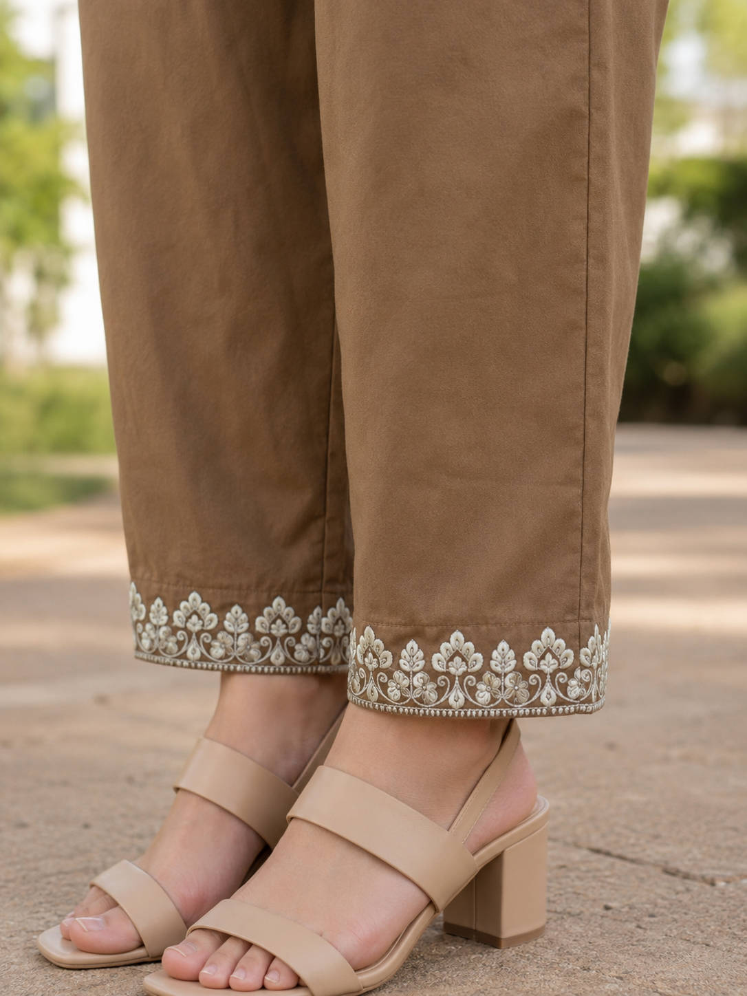 Coffee Brown Pure Cotton Straight suit with Full Embroidery