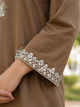 Coffee Brown Pure Cotton Straight suit with Full Embroidery