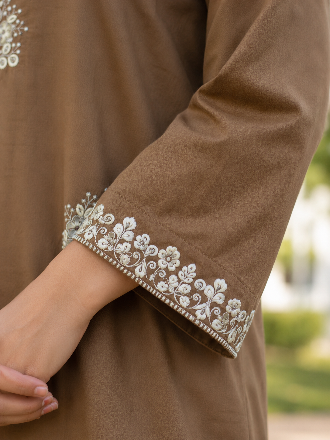Coffee Brown Pure Cotton Straight suit with Full Embroidery