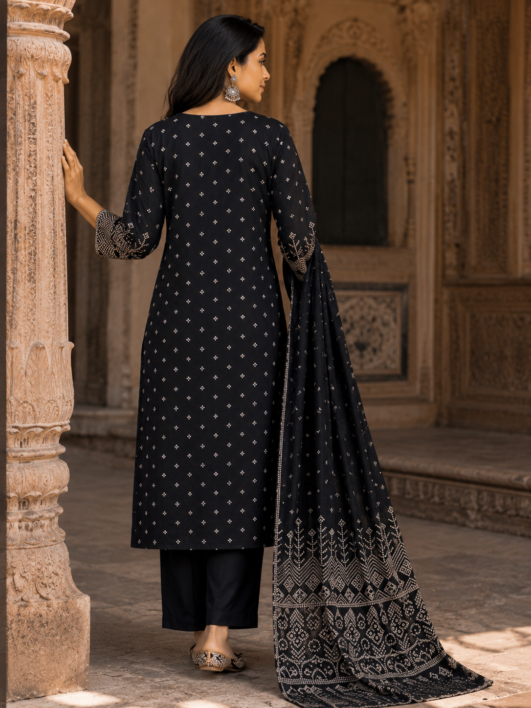 Angrakha Pure Cotton Straight Suit with Mirror Detailing