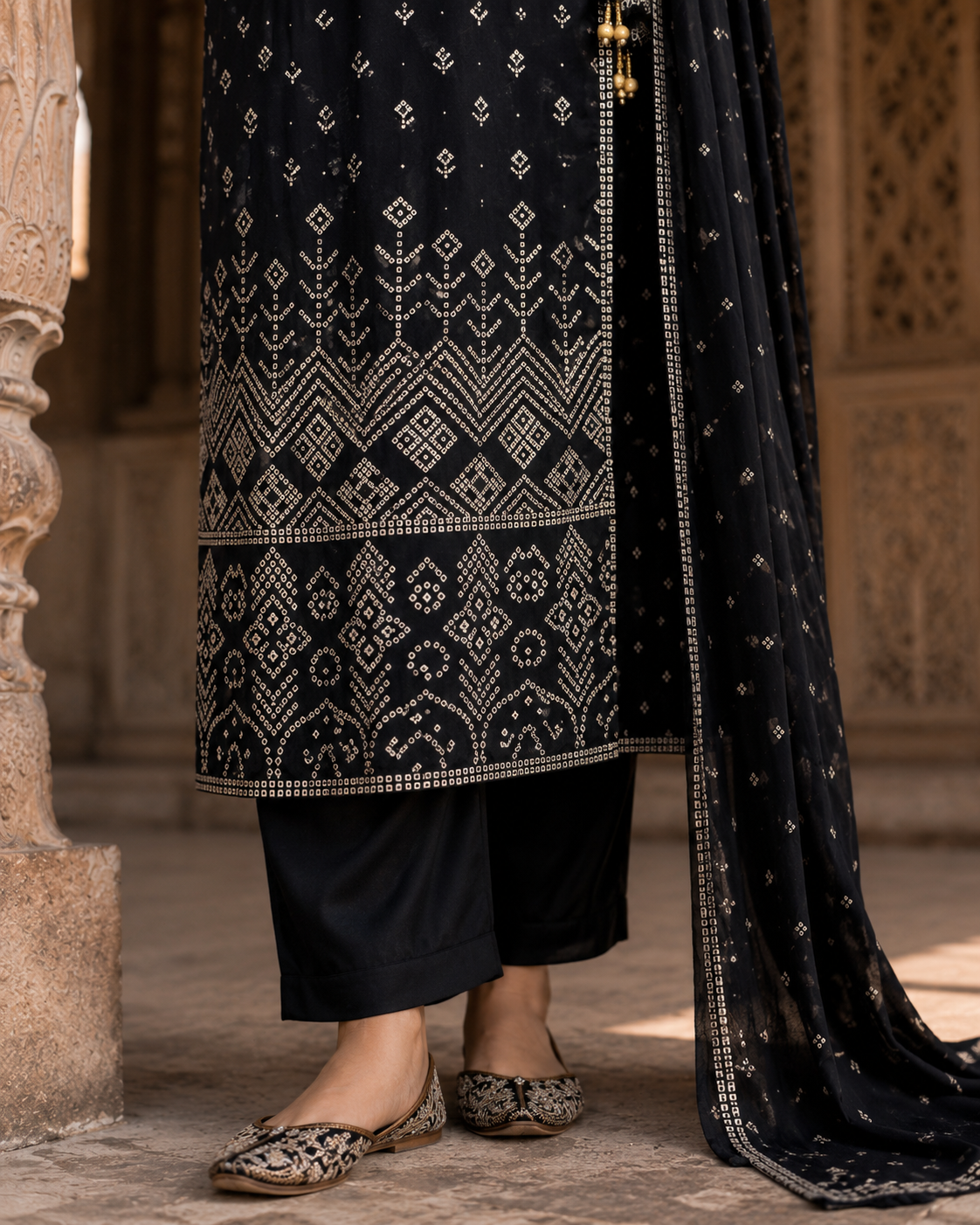 Angrakha Pure Cotton Straight Suit with Mirror Detailing