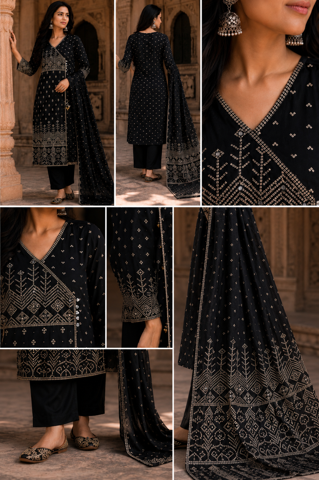 Angrakha Pure Cotton Straight Suit with Mirror Detailing
