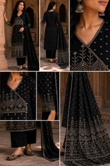 Angrakha Pure Cotton Straight Suit with Mirror Detailing