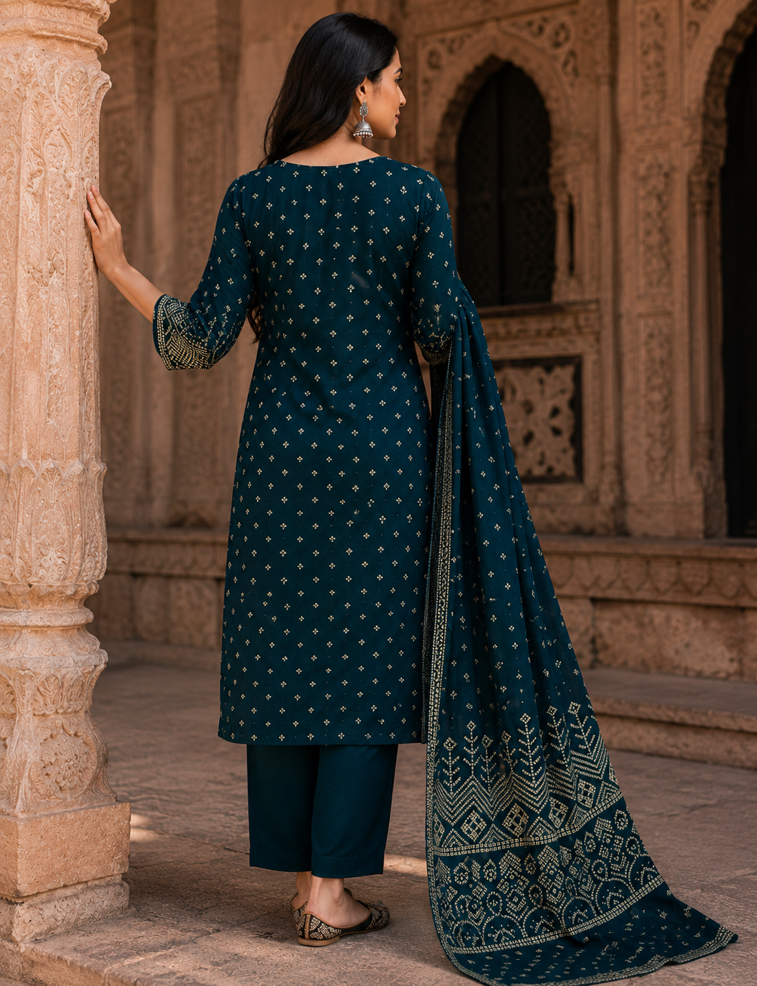 Angrakha Pure Cotton Straight Suit with Mirror Detailing