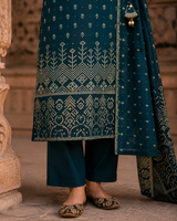 Angrakha Pure Cotton Straight Suit with Mirror Detailing