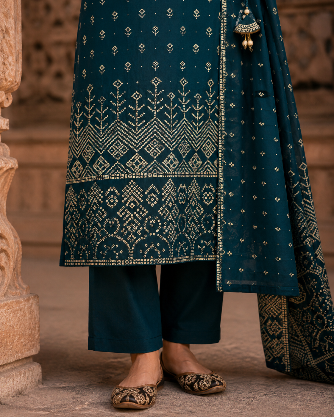 Angrakha Pure Cotton Straight Suit with Mirror Detailing