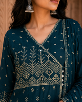 Angrakha Pure Cotton Straight Suit with Mirror Detailing