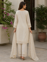 Cream Pure Chanderi Straight suit with Embroidery & Lace Work