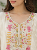 Cream Pure Chanderi Straight suit with Embroidery & Lace Work