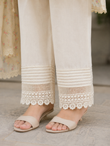 Cream Pure Chanderi Straight suit with Embroidery & Lace Work