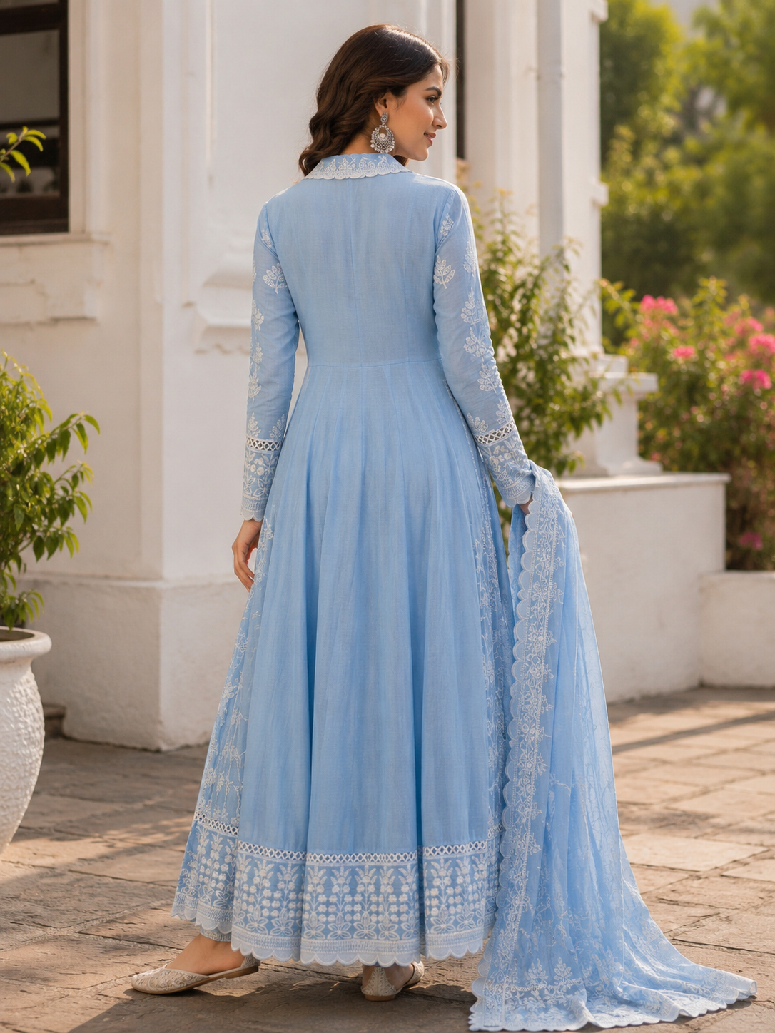 Pure Mul Cotton Anarkali suit with Chikankari Work