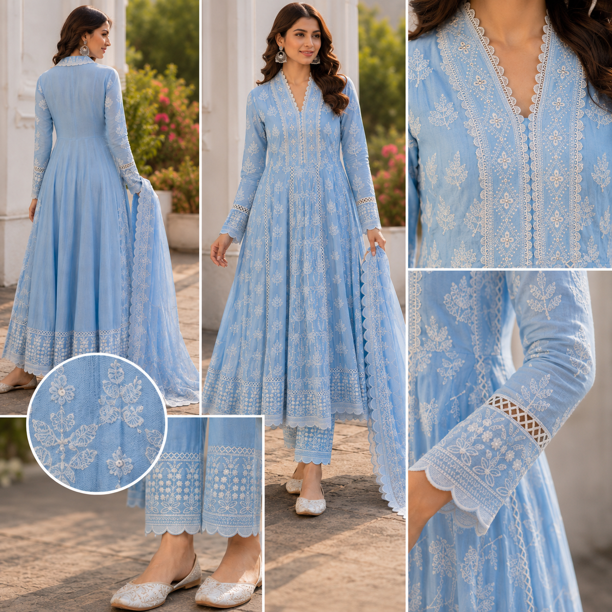 Pure Mul Cotton Anarkali suit with Chikankari Work