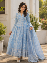 Pure Mul Cotton Anarkali suit with Chikankari Work
