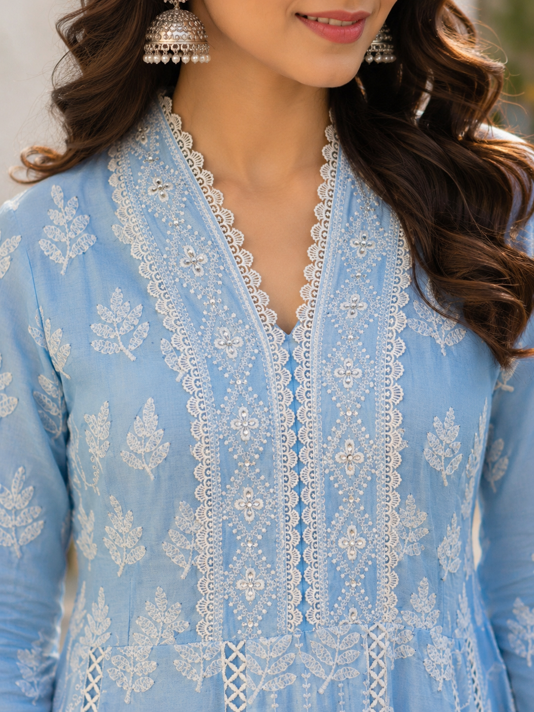 Pure Mul Cotton Anarkali suit with Chikankari Work