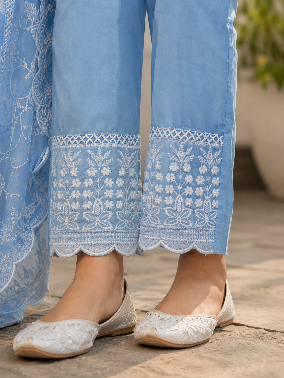 Pure Mul Cotton Anarkali suit with Chikankari Work