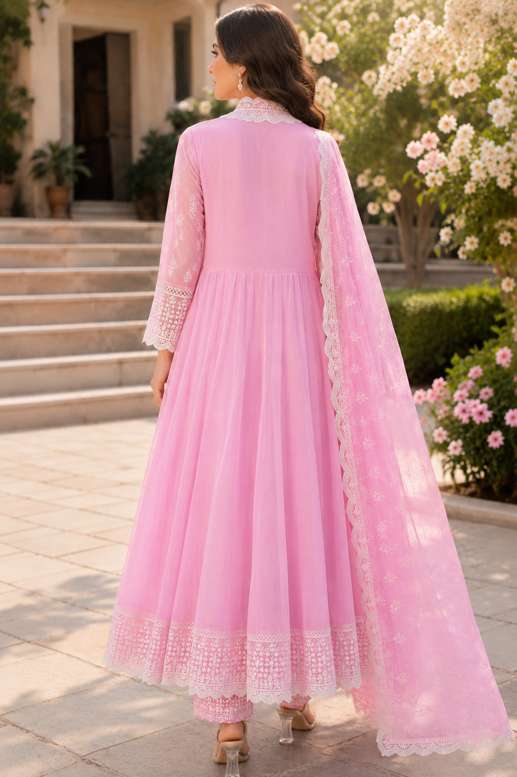 Pure Mul Cotton Anarkali suit with Chikankari Work