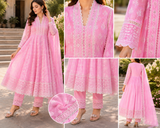 Pure Mul Cotton Anarkali suit with Chikankari Work