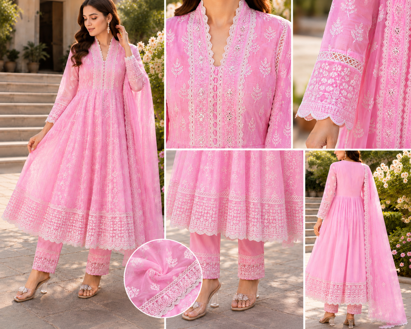 Pure Mul Cotton Anarkali suit with Chikankari Work