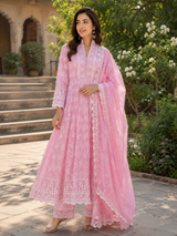 Pure Mul Cotton Anarkali suit with Chikankari Work