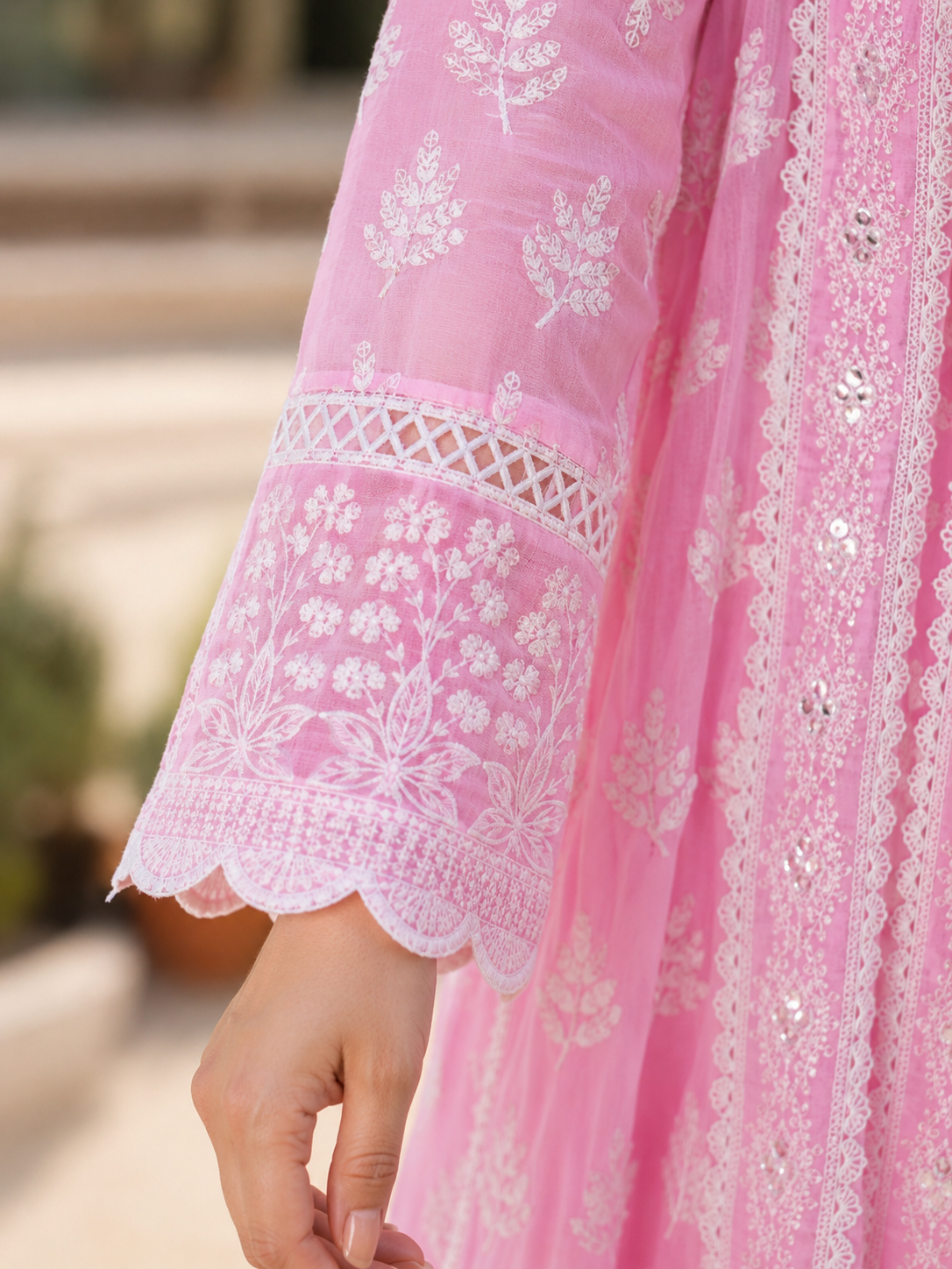 Pure Mul Cotton Anarkali suit with Chikankari Work