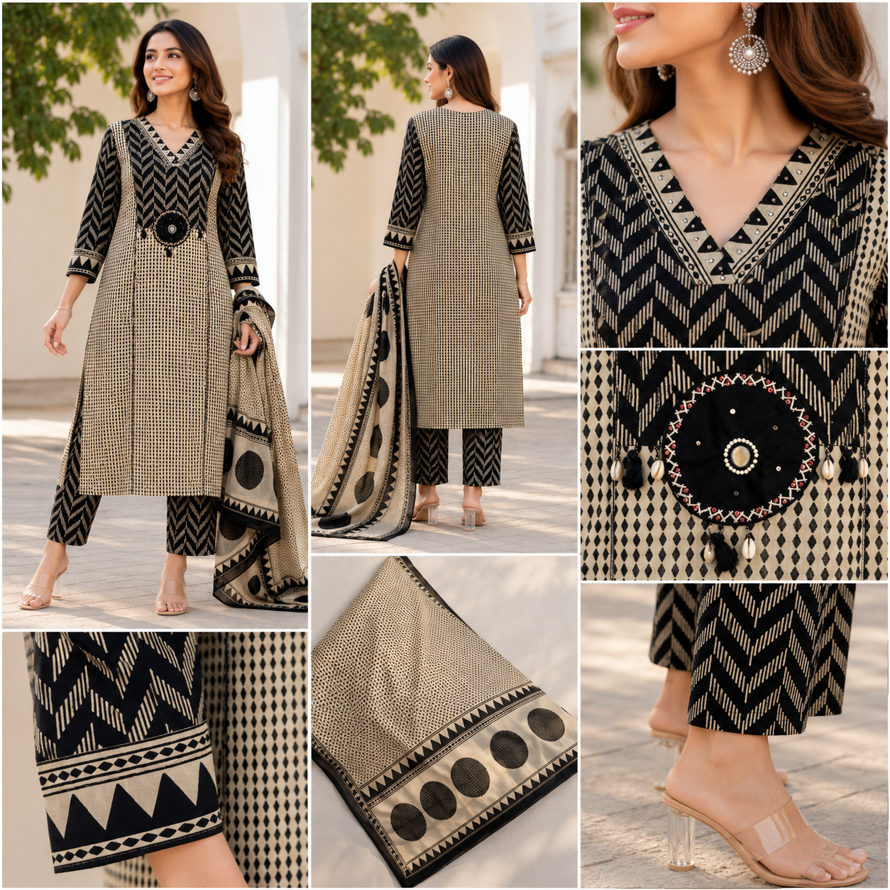 Printed Pure Cotton Straight suit with Thread, Beads & sequin work