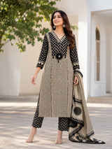 Printed Pure Cotton Straight suit with Thread, Beads & sequin work