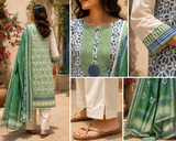 Green Geomatry Printed Linen Cotton A-Line suit with detailing work
